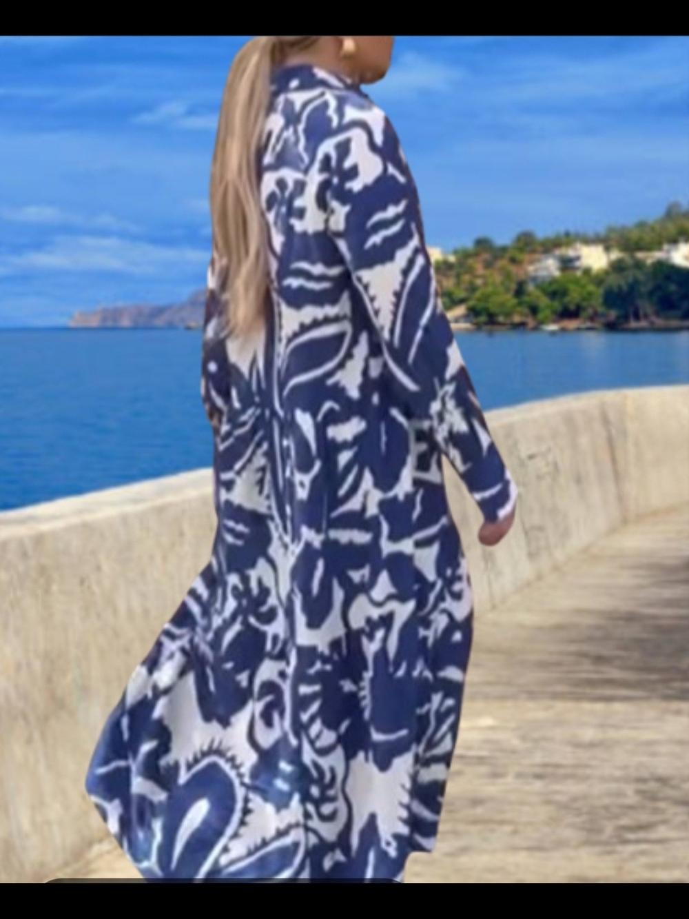 H&M Summer Navy and White Long Sleeve Printed Maxi Dress